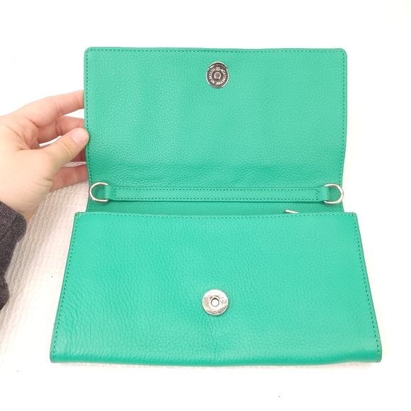 Sam Edelman Green Leather Wallet Money Card Holder Coin Purse Clutch - Picture 2 of 11